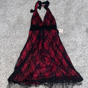 Red and black lace dress